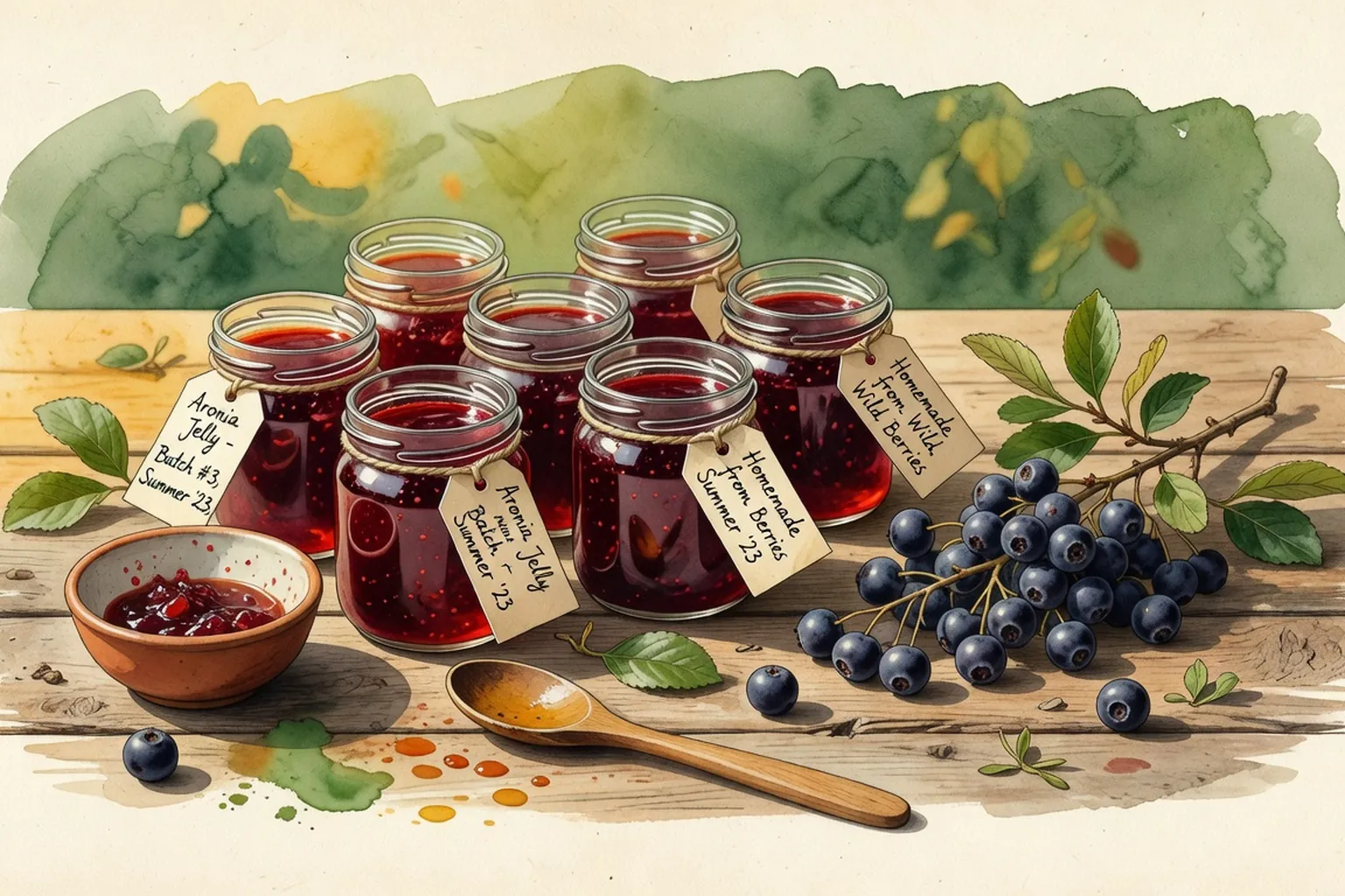 Six pots de gelee d'aronia faits maison