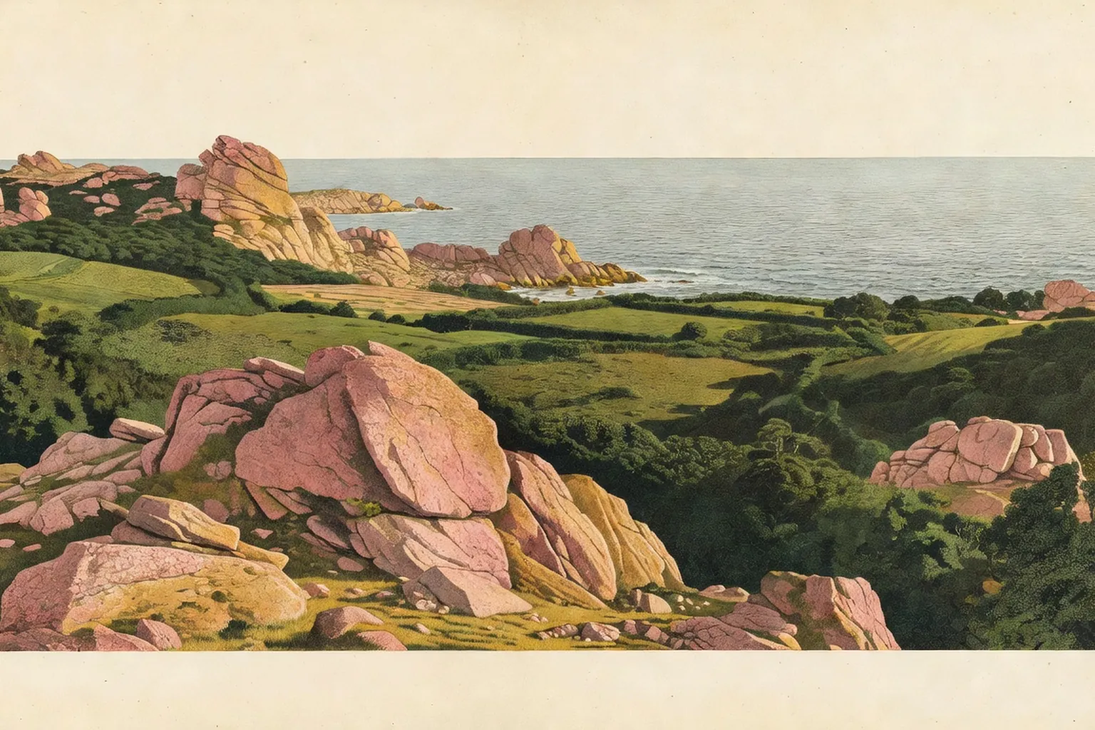 Paysage de la Cote de Granit Rose avec bocage et granite