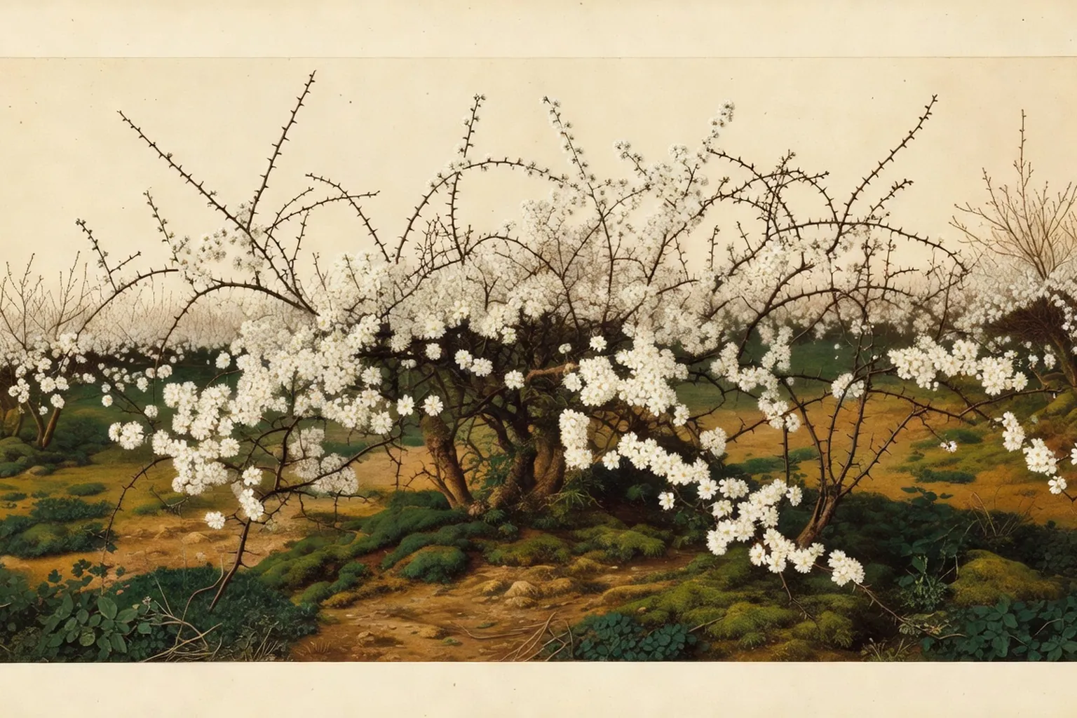 Prunelier en pleine floraison blanche au mois de mars